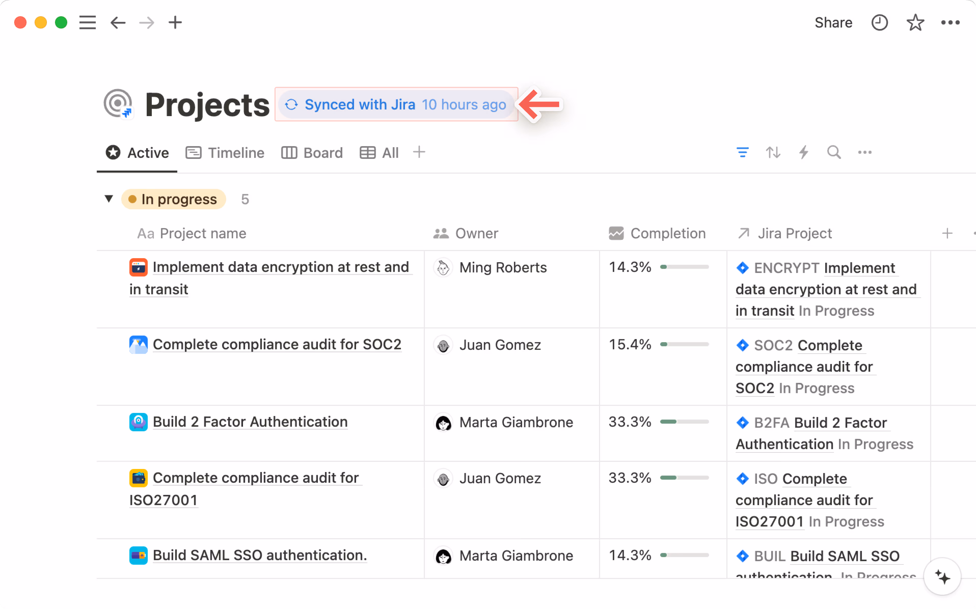 ca: sincronizada con jira
