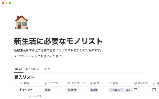 新生活に必要なモノリスト