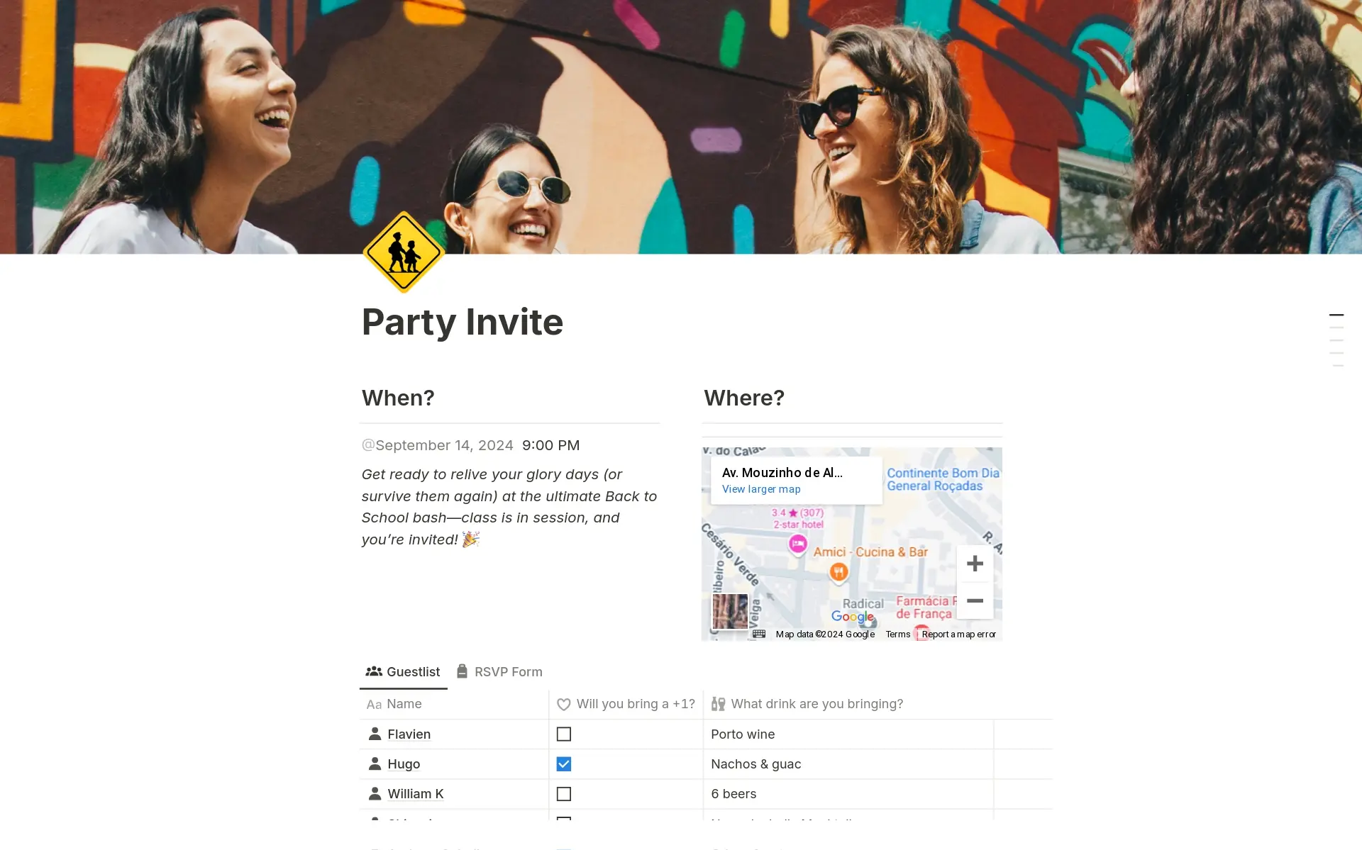 ตัวอย่างเทมเพลตสำหรับ Party invite with RSVP