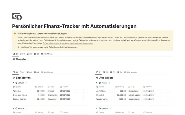 Persönlicher Finanz-Tracker mit Automatisierungen