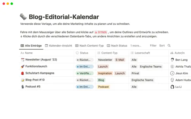Blog-Redaktionskalender